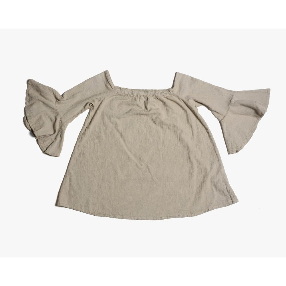 Dunes Women's Flutter Sleeve Earthy Style Shirt Relaxed Fit Beige